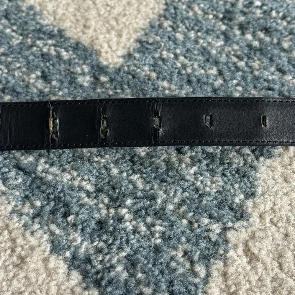 VTG Liz Claiborne Womens Belt Black Leather Lizard Embossed Gold Buckle Medium